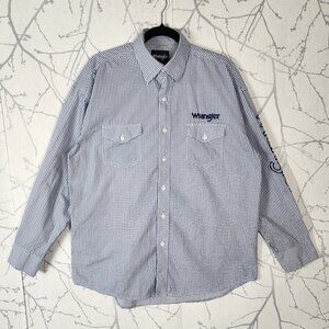 Wrangler Blue Printed Cotton Logo Embroidered Western Shirt